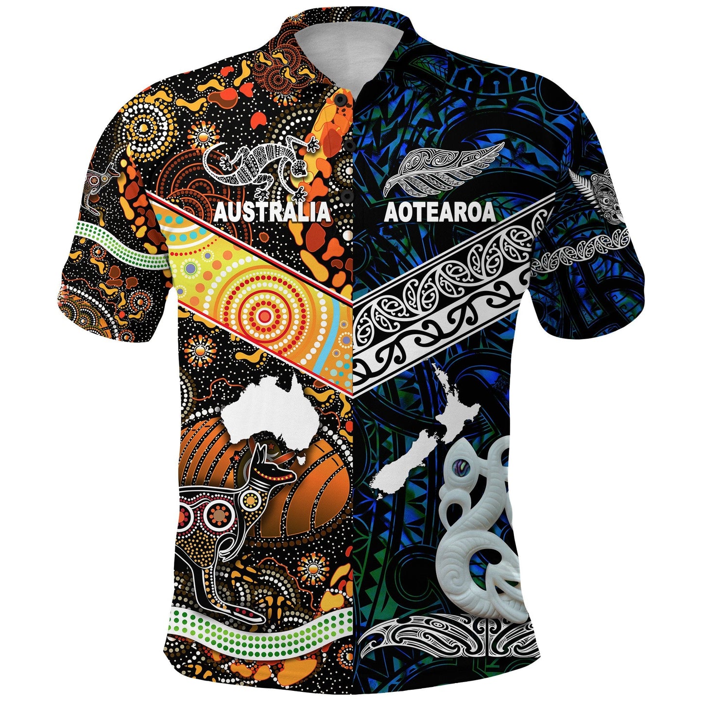 New Zealand Maori Aotearoa And Australia Aboriginal Polo Shirt Together - Blue