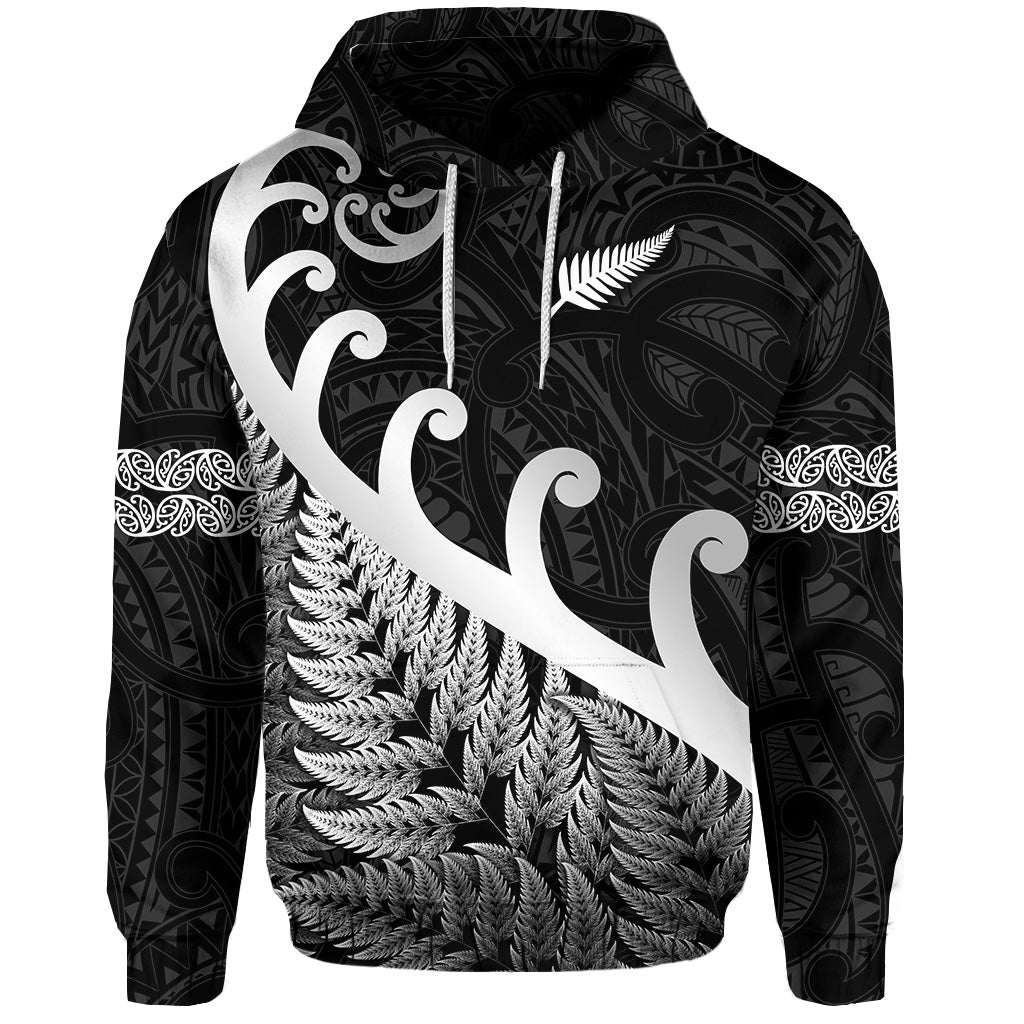 New Zealand Rugby Maori Hoodie Silver Fern Koru Vibes Black Zip Up Hoodie