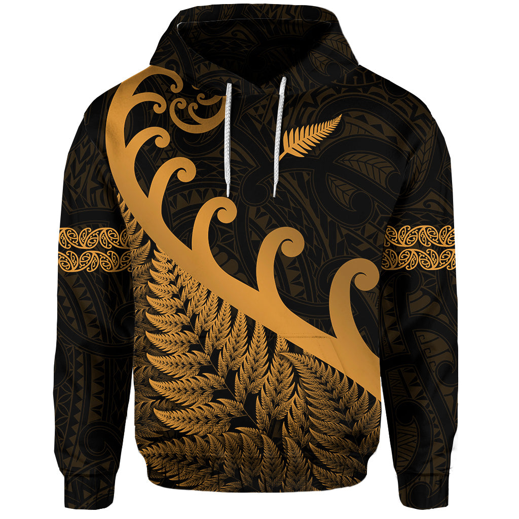 ( Personalised) New Zealand Rugby Maori Hoodie Silver Fern Koru Vibes Gold