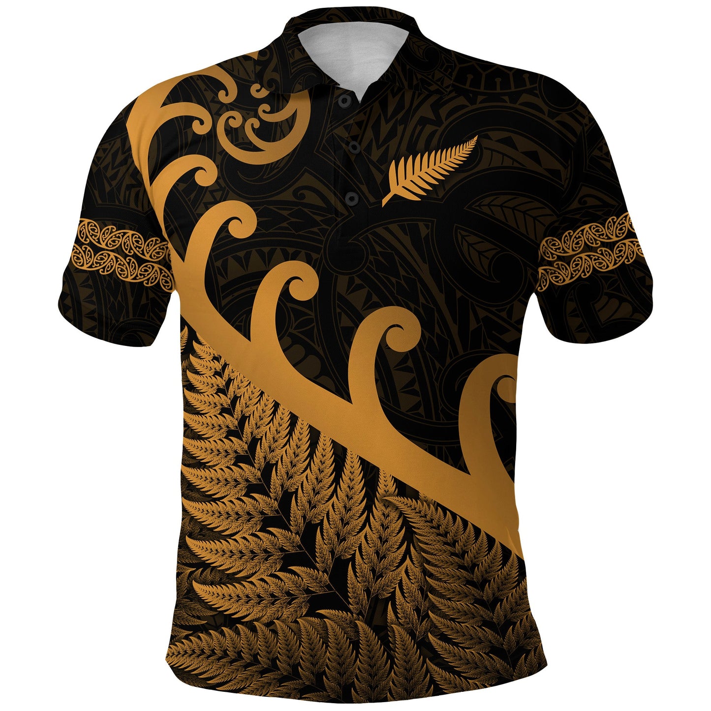 New Zealand Rugby Maori Polo Shirt Silver Fern Koru Vibes - Gold