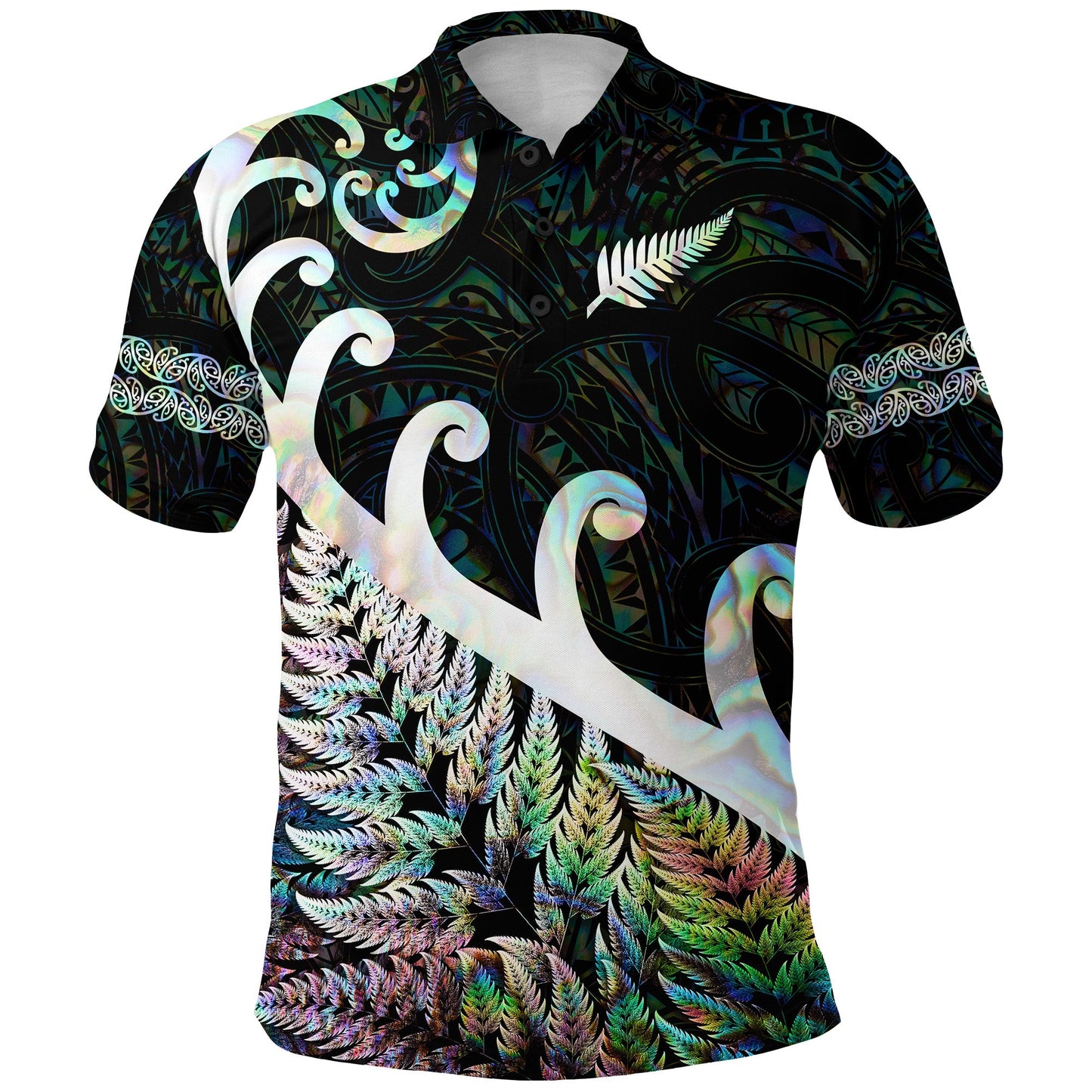 New Zealand Rugby Maori Polo Shirt Silver Fern Koru Vibes - Paua Shell