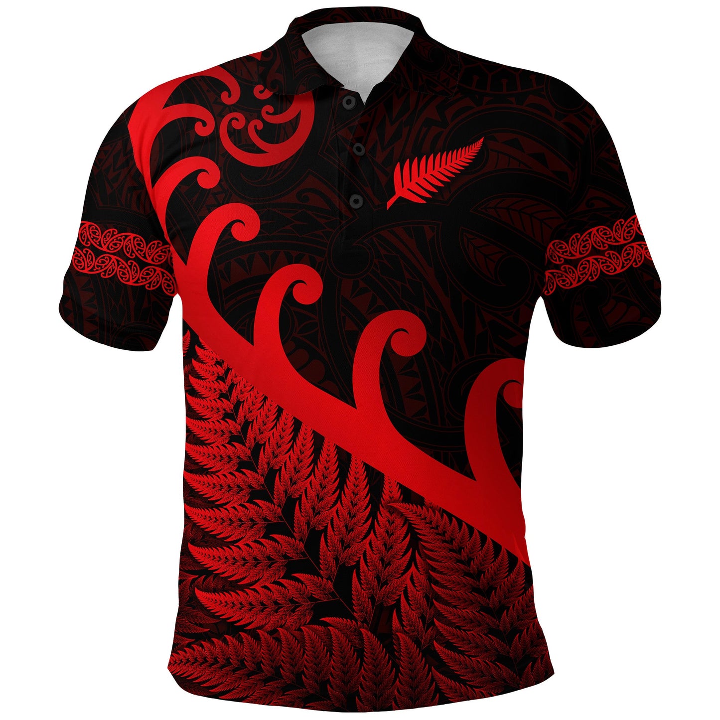 New Zealand Rugby Maori Polo Shirt Silver Fern Koru Vibes - Red