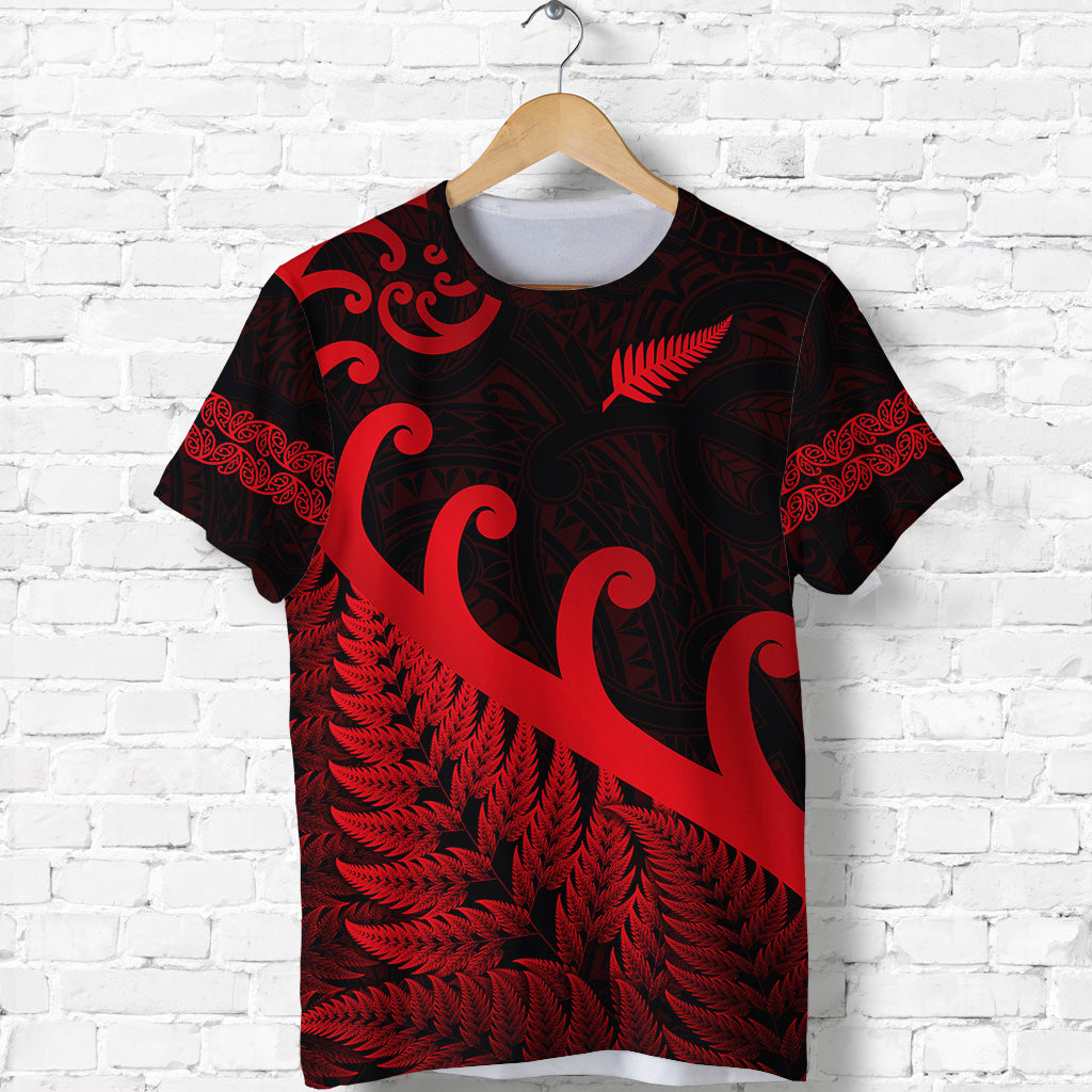 New Zealand Rugby Maori T Shirt Silver Fern Koru Vibes - Red