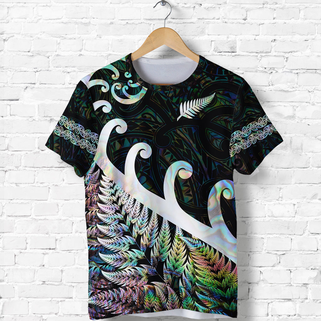 New Zealand Rugby Maori T Shirt Silver Fern Koru Vibes - Paua Shell