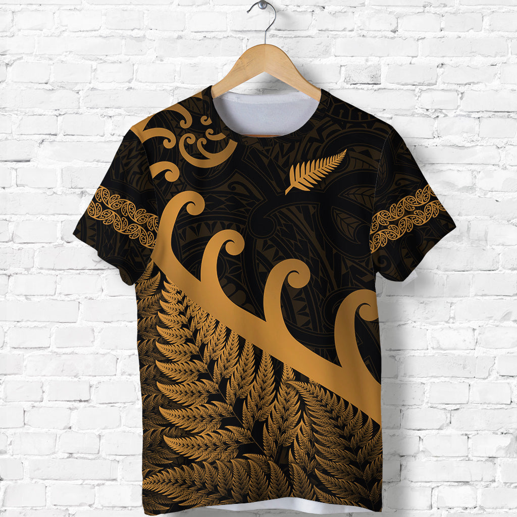 New Zealand Rugby Maori T Shirt Silver Fern Koru Vibes - Gold
