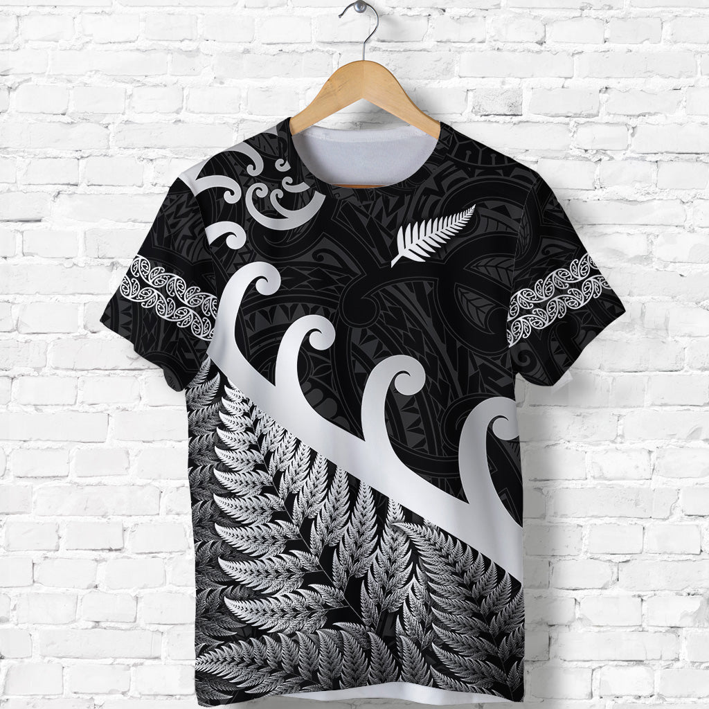 New Zealand Rugby Maori T Shirt Silver Fern Koru Vibes - Black