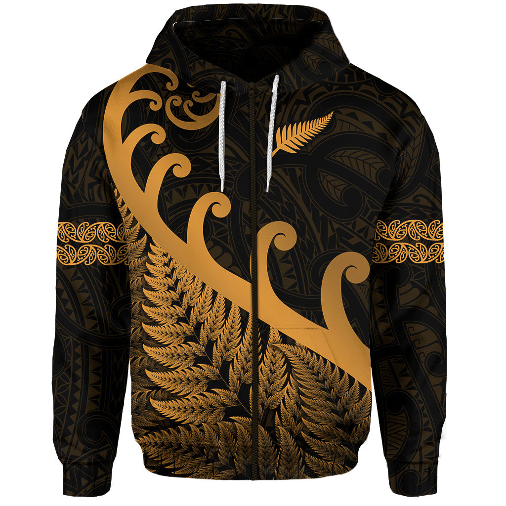 New Zealand Rugby Maori Zip Hoodie Silver Fern Koru Vibes Gold