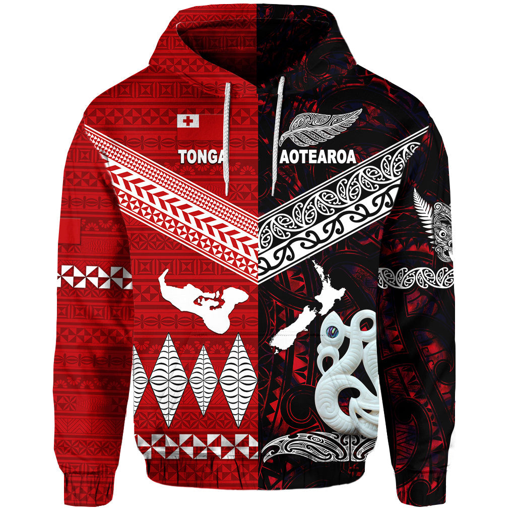( Personalised) New Zealand Maori Aotearoa Tonga Polynesian Together Hoodie Red, Text And Number
