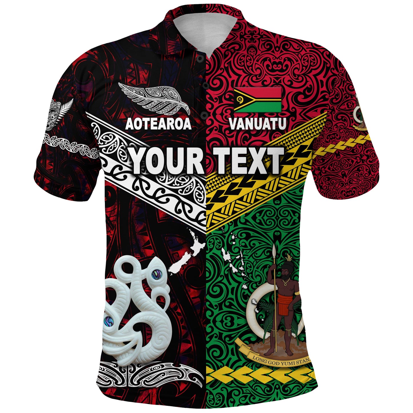 Custom Personalised Vanuatu And New Zealand Polo Shirt Together - Red