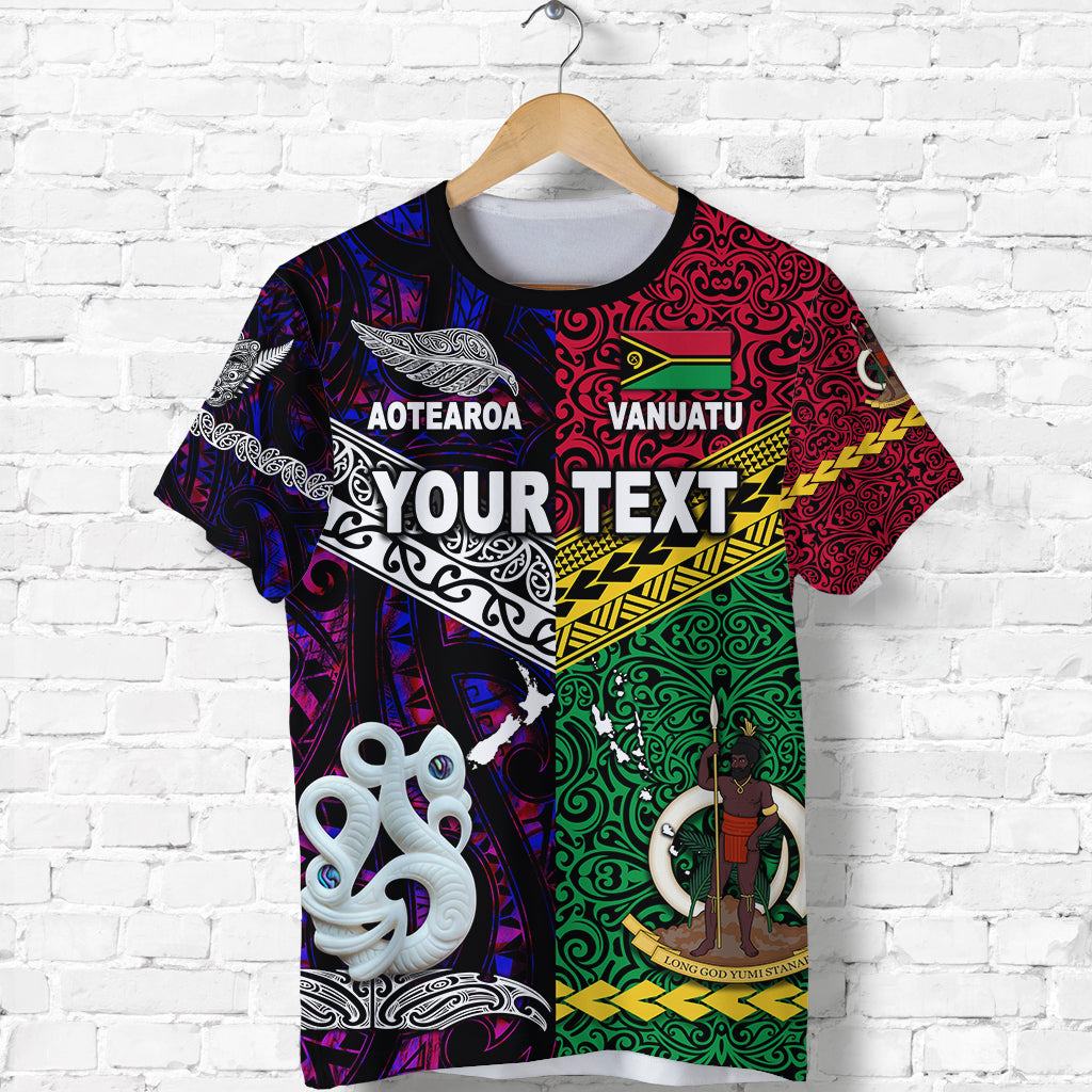 Custom Personalised Vanuatu And New Zealand T Shirt Together - Purple
