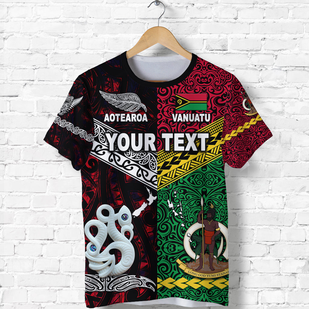 Custom Personalised Vanuatu And New Zealand T Shirt Together - Red