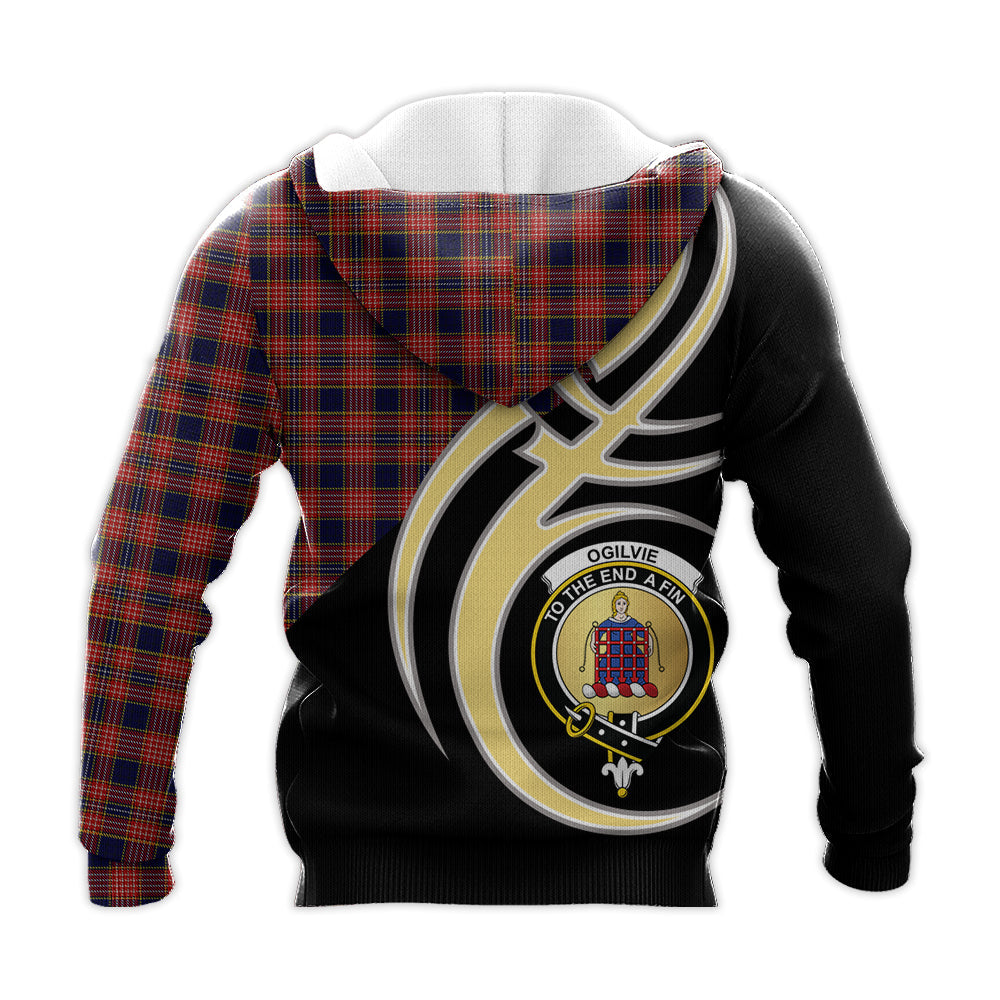 Printivon Ogilvie Ogilvy Clan Believe In Me Crest Tartan Knitted Hoodie Custom Your Text