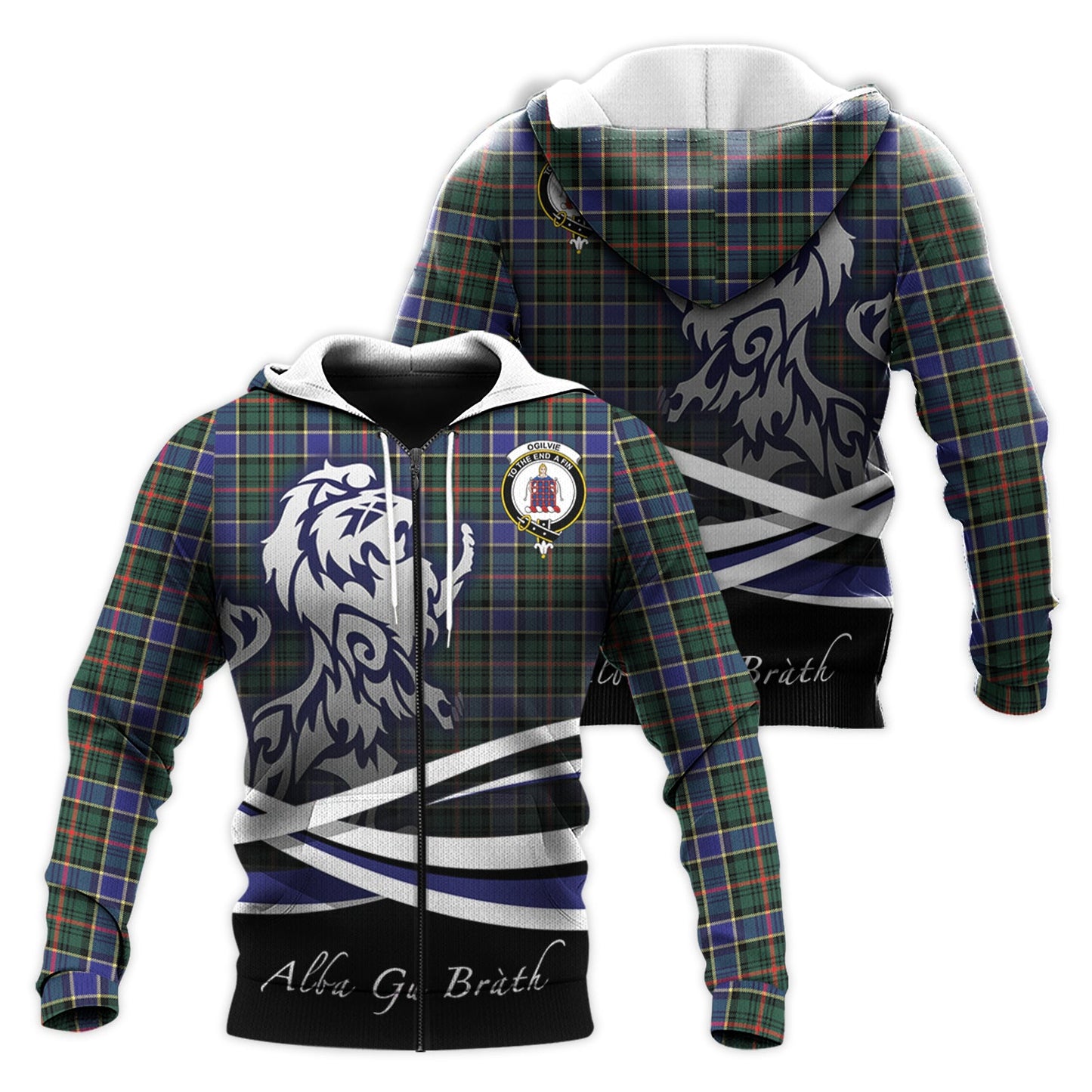 Printivon Ogilvie Ogilvy Hunting Modern Tartan Scottish Lion Hoodie