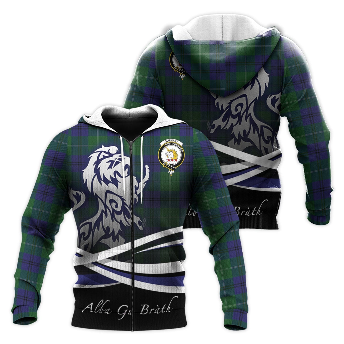 Printivon Oliphant Tartan Scottish Lion Hoodie
