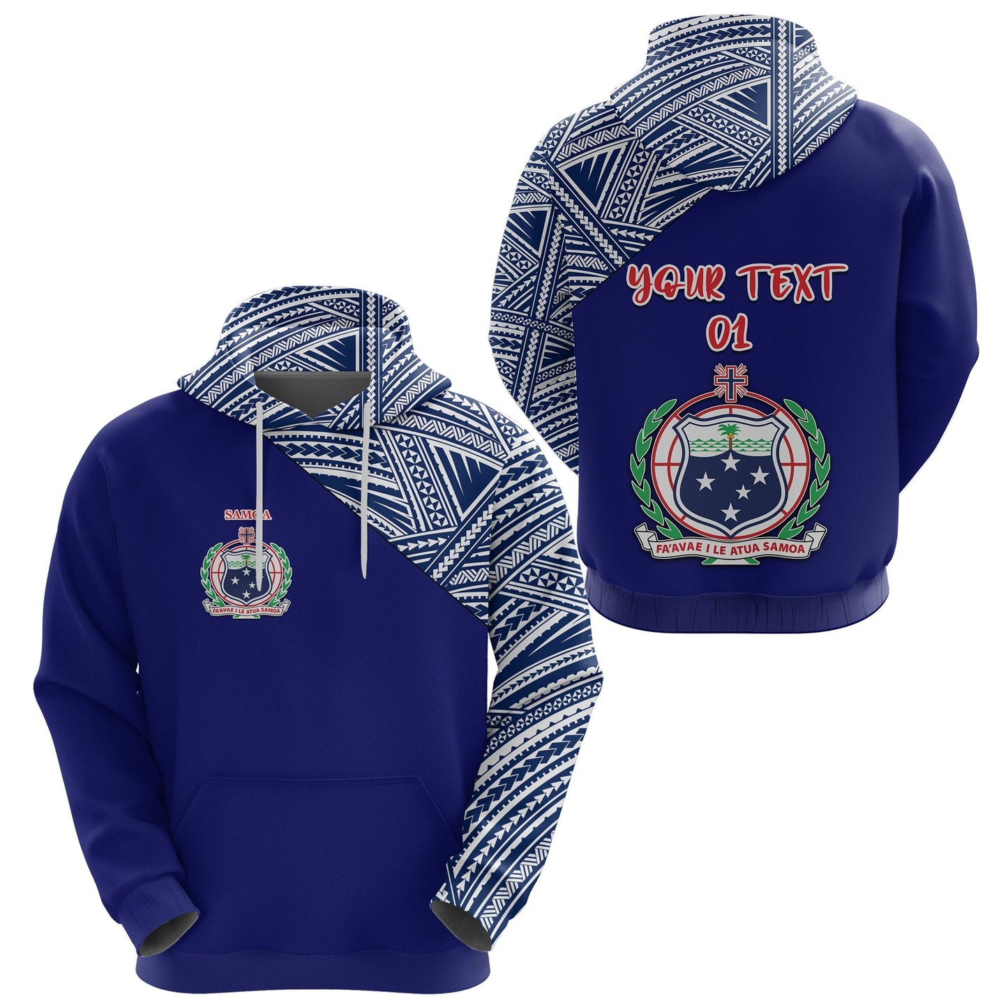 Custom Text Manu Samoa Rugby Hoodie Original Style Personalised Samoa Coat Of Arms Zip Up Hoodie