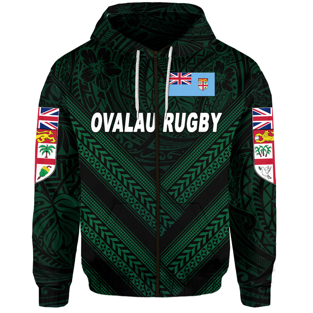 ( Personalised) Fiji Ovalau Rugby Zip Hoodie Dark Green Style, Text And Number