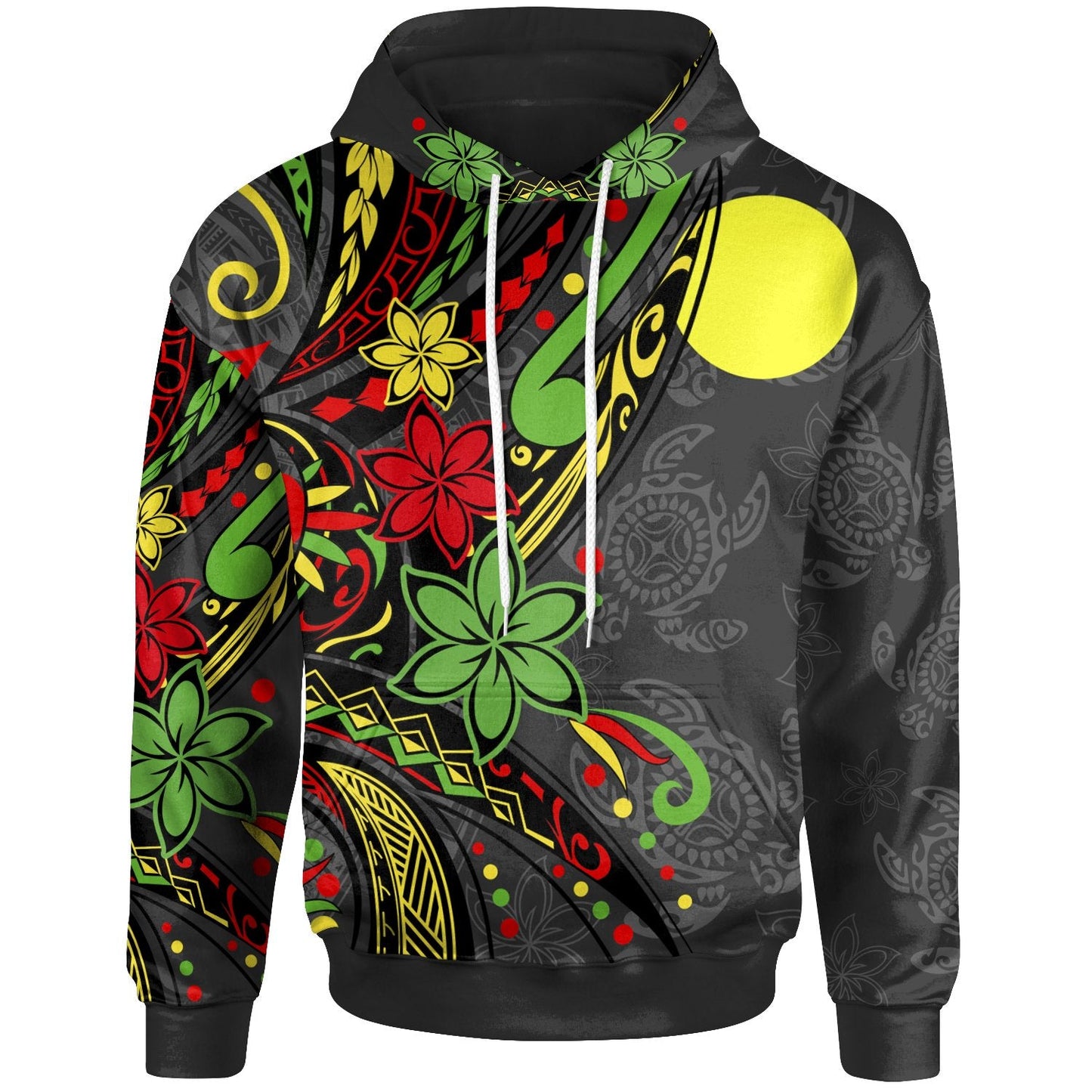 Palau Hoodie Tribal Flower With Special Turtles