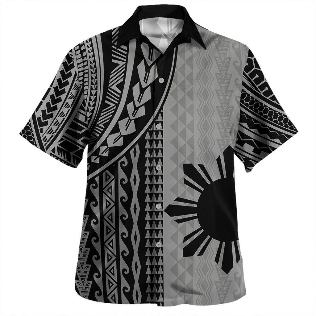 Philippines Filipinos Hawaiian Shirt Polynesian Tattoo Printed Black Short Sleeve Shirt
