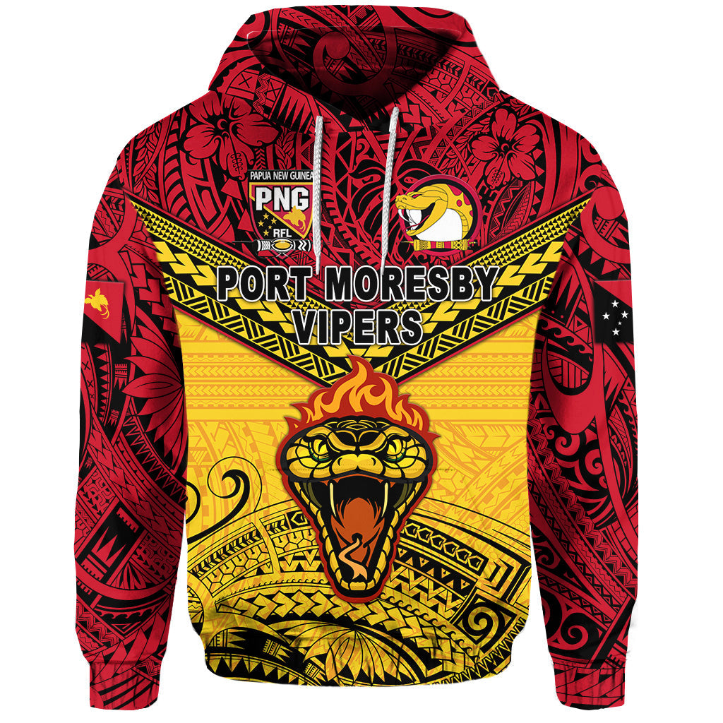 ( Personalised) Papua New Guinea Port Moresby Vipers Hoodie Rugby Original Style Red, Text And Number