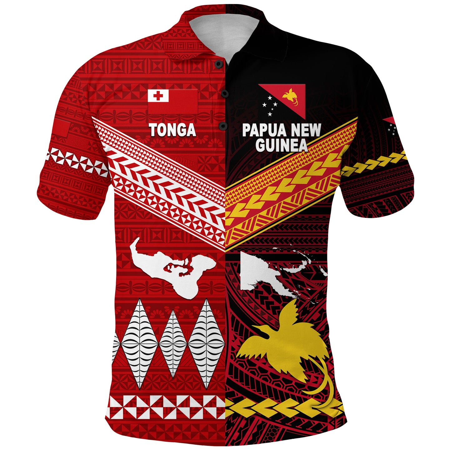 Papua New Guinea And Tonga Polo Shirt Polynesian Together - Red