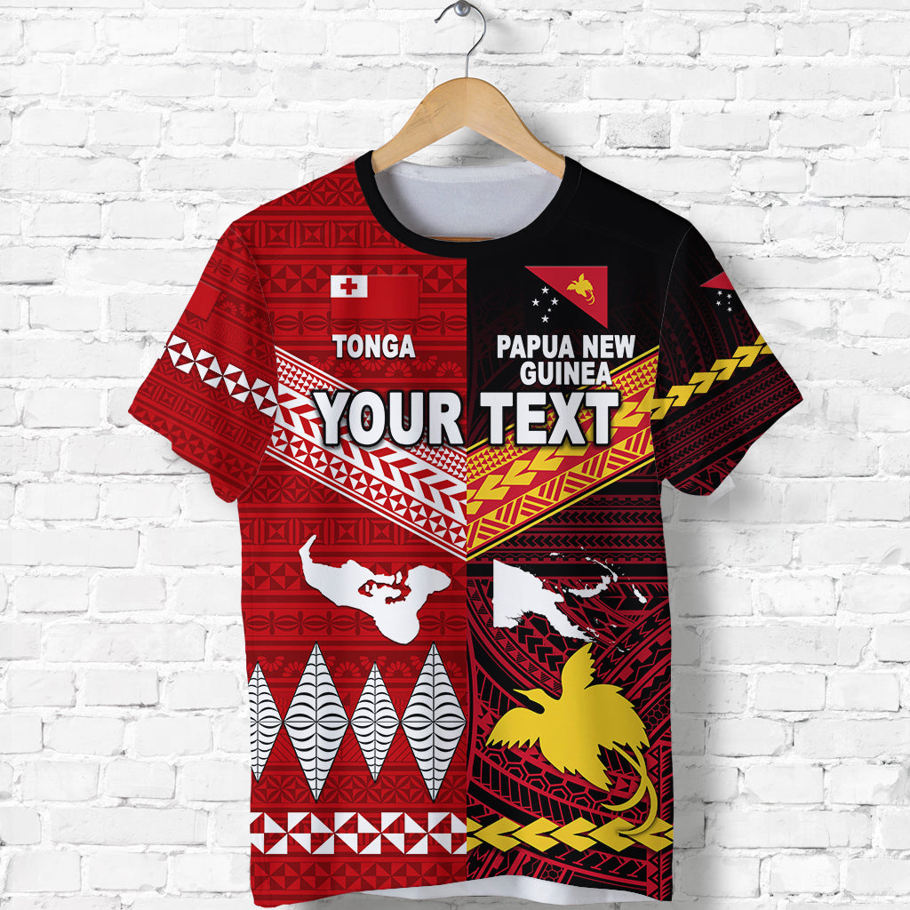Custom Personalised Papua New Guinea And Tonga T Shirt Polynesian Together - Red