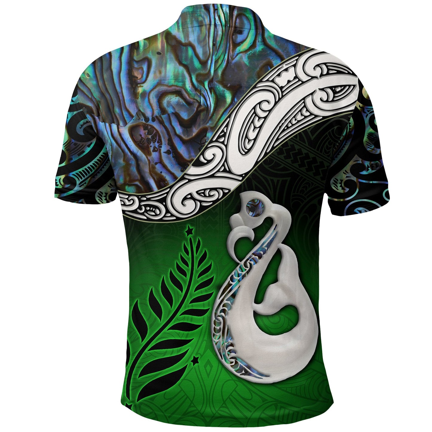 New Zealand Maori Polo Shirt - Manaia Paua Shell Glitter Green