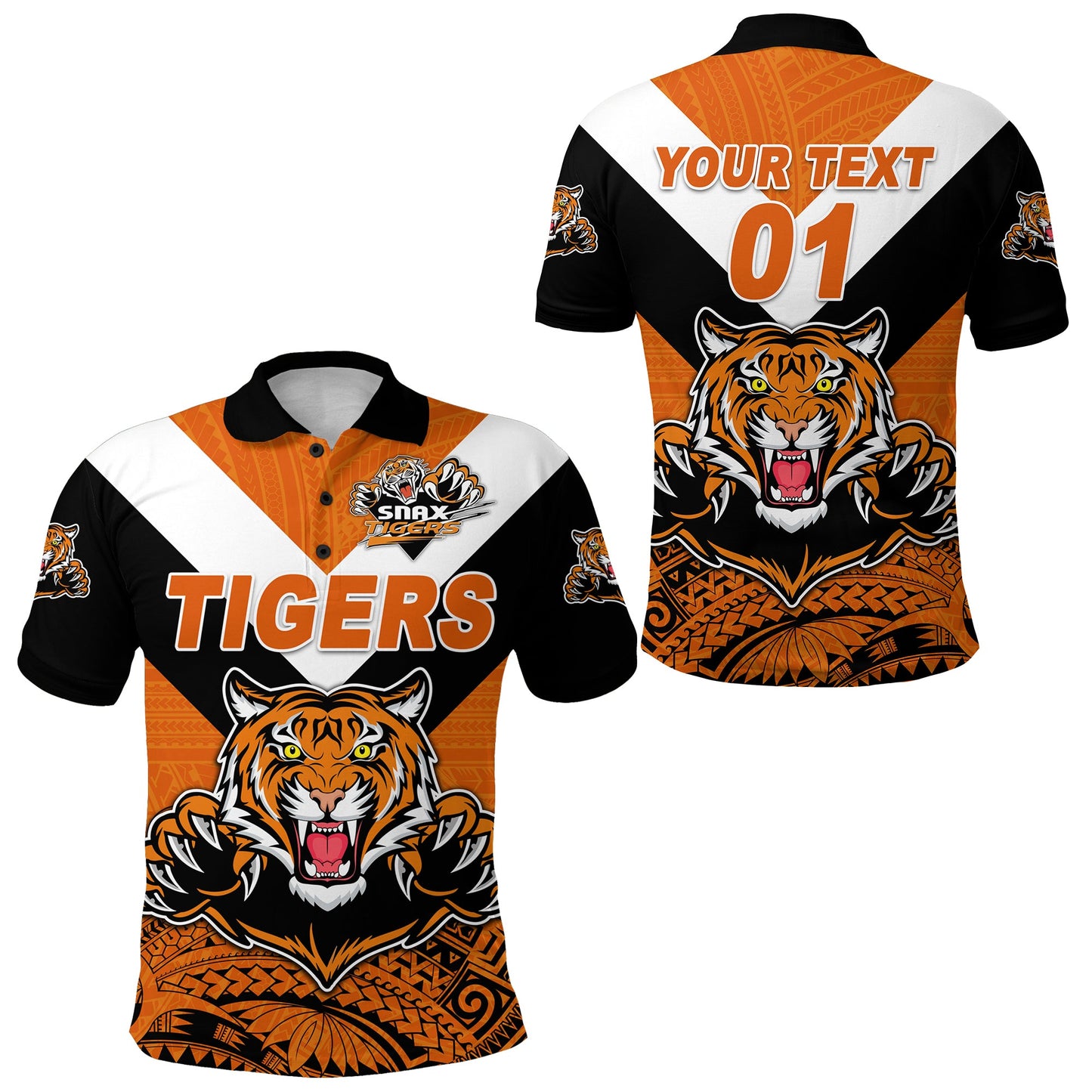 Custom Personalised Papua New Guinea Lae Snax Tigers Polo Shirt Rugby Simple Style - Black