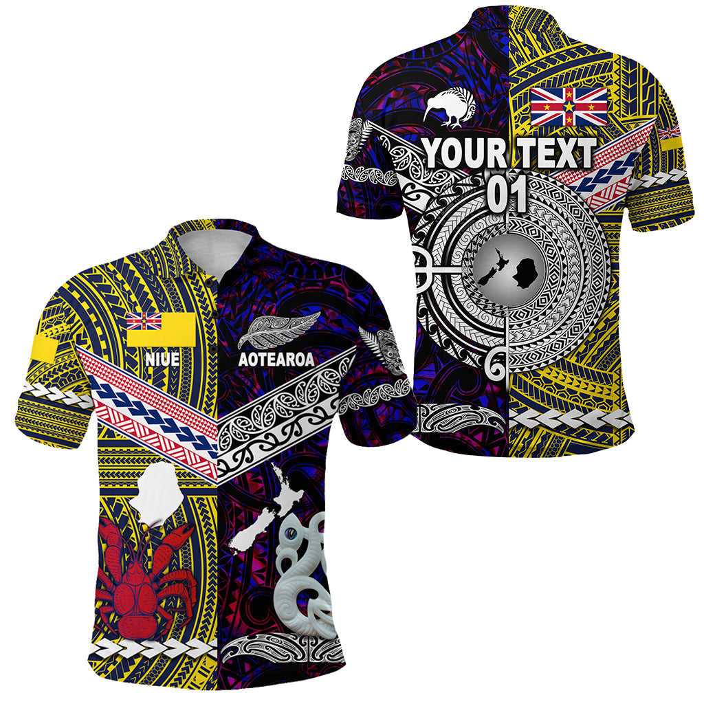 Custom Personalised New Zealand Maori Aotearoa And Niue Together Polo Shirt - Purple, Custom Text And Number