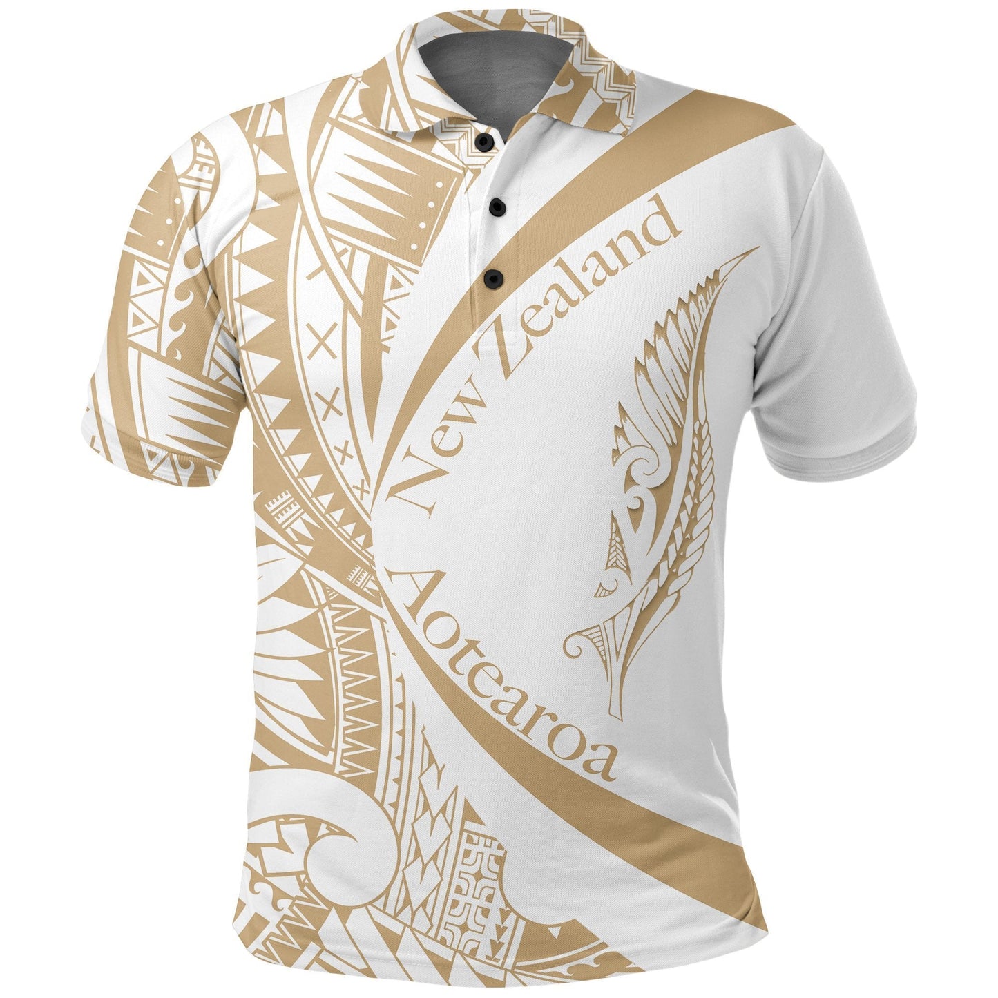 New Zealand Silver Fern Polo Shirt, Maori Tattoo Golf Shirts Circle Style - White