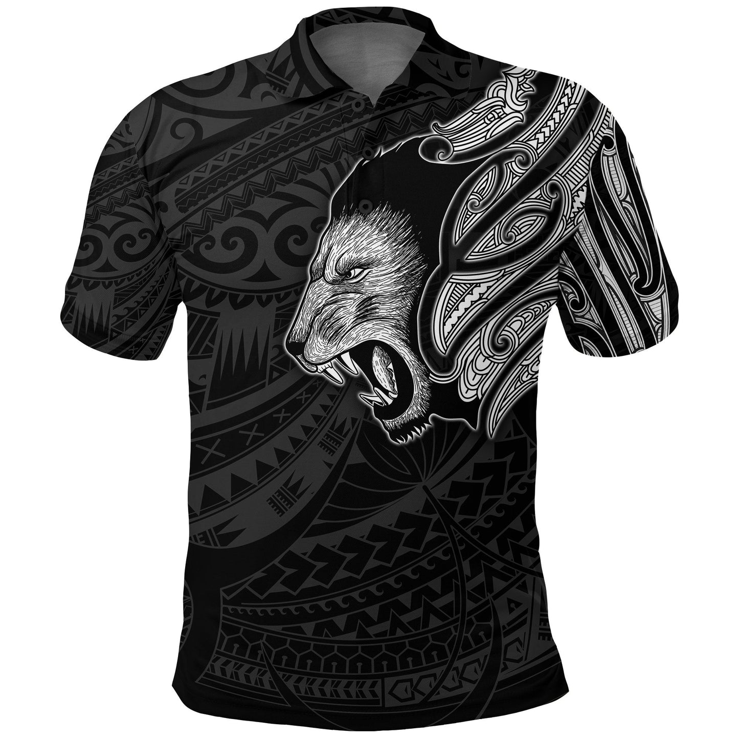 New Zealand Polo Shirt Maori Lion Tattoo - White