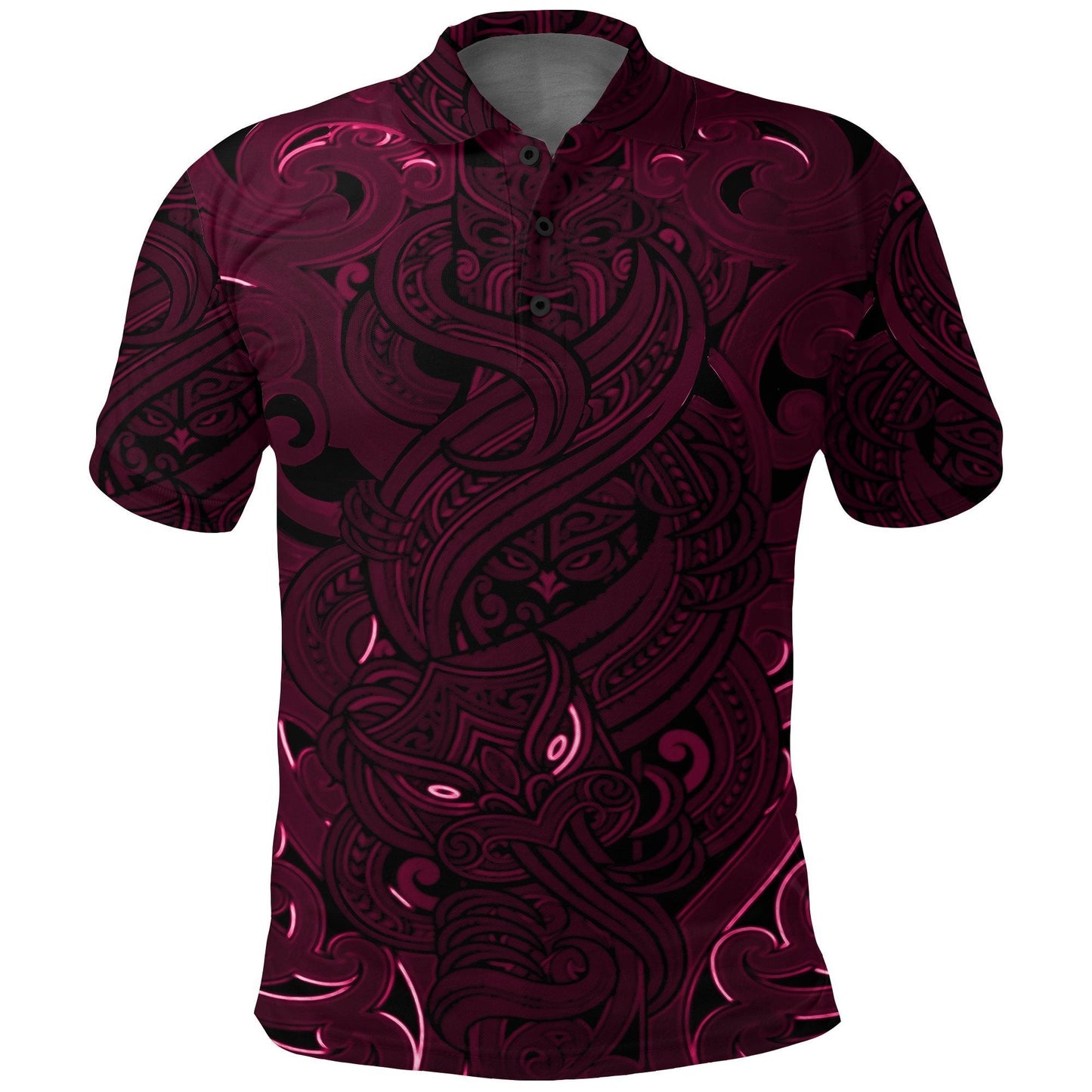 New Zealand Polo Shirt, Maori Gods Golf Shirt, Tumatauenga God of War - Pink