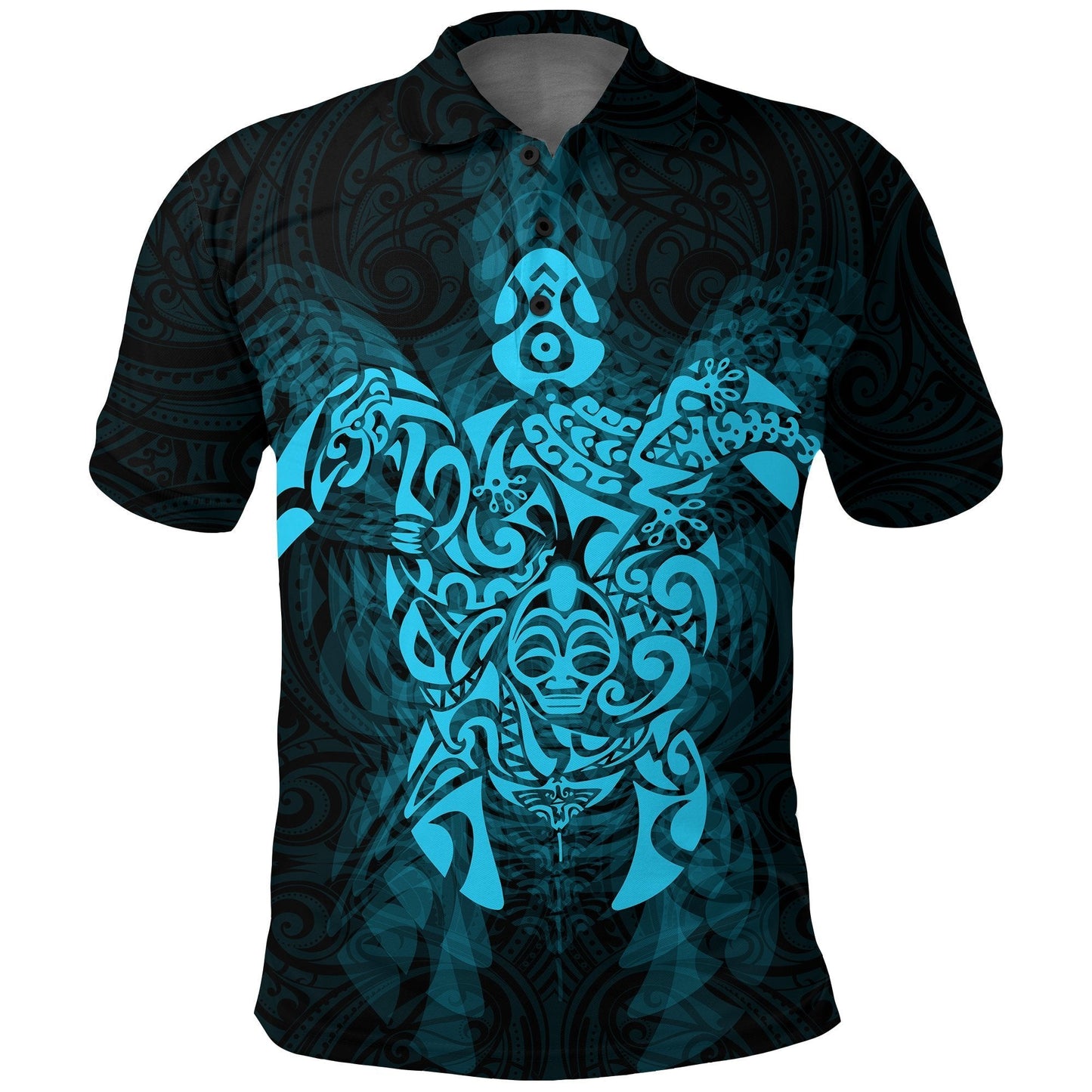 New Zealand Maori Polo Shirt, Wairua Tattoo Turtle Golf Shirts - Blue