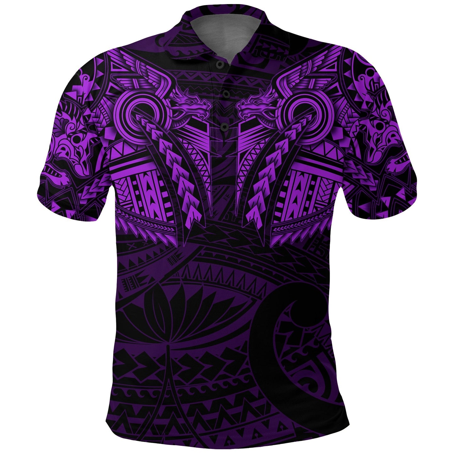New Zealand Polo Shirt, Maori Tattoo Wolf Dragon Golf Shirt - Purple