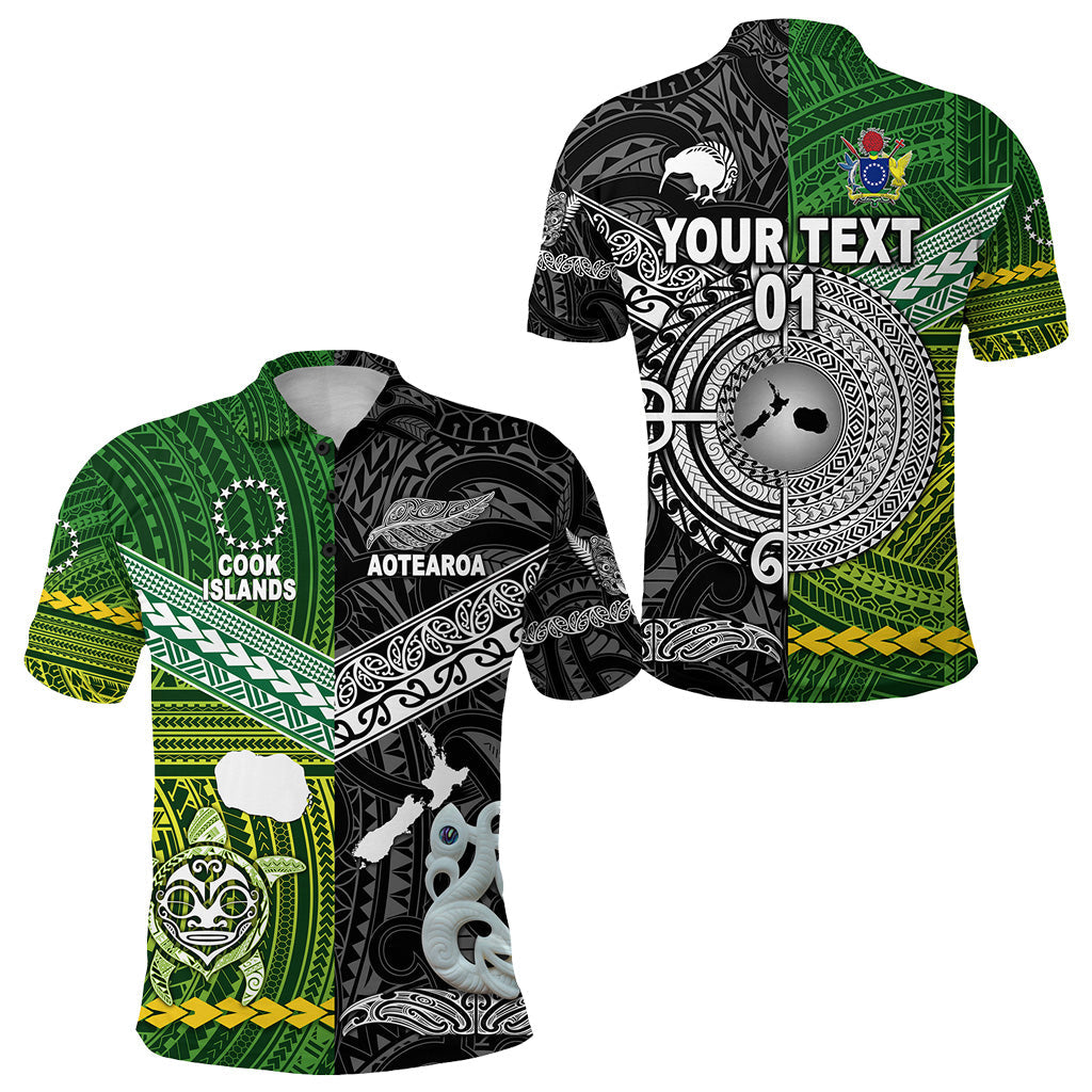 Custom Personalised New Zealand Maori Aotearoa Polo Shirt Cook Islands Together - Black, Custom Text And Number