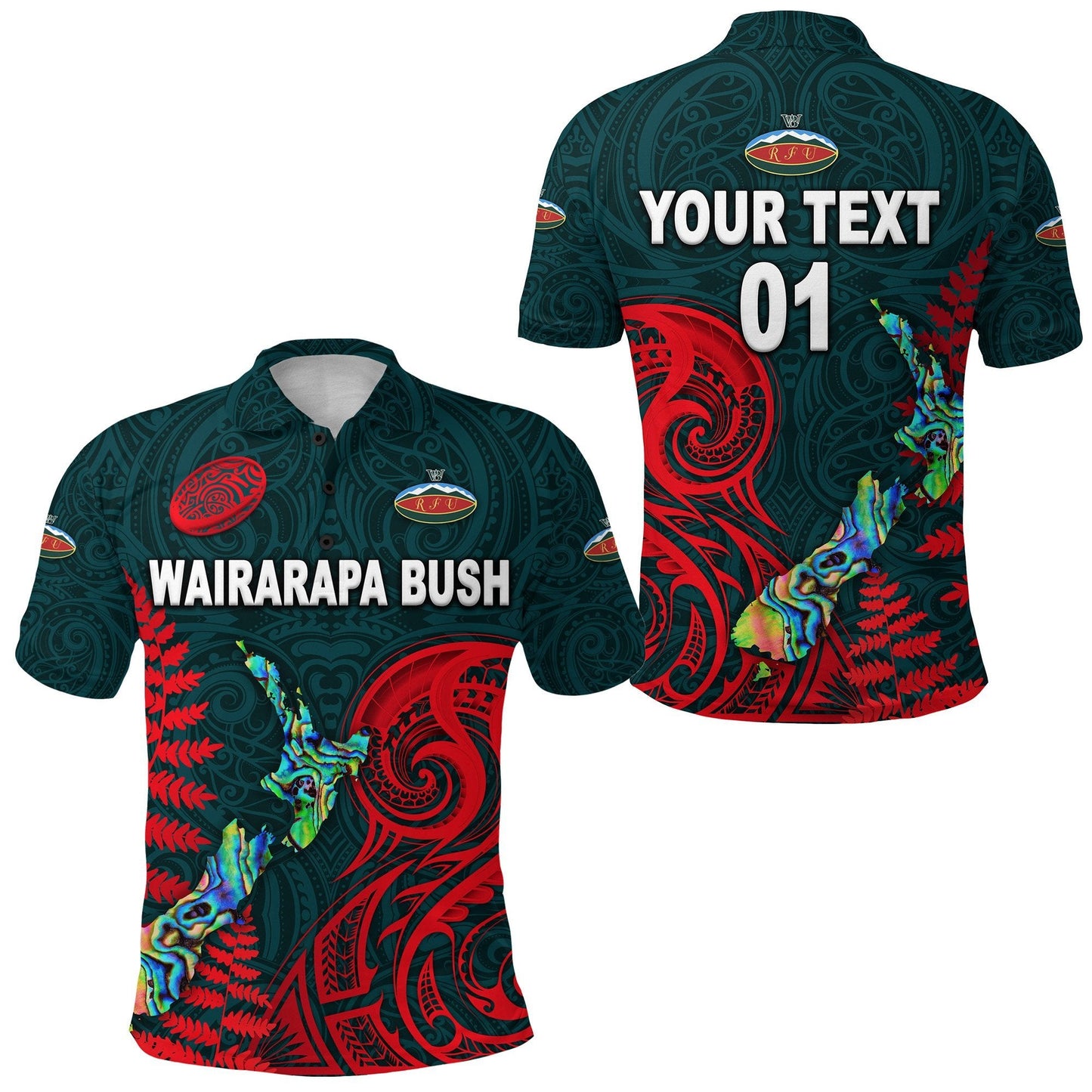 Custom Personalised Maori Wairarapa Bush Rugby Polo Shirt New Zealand Silver Fern, Custom Text And Number