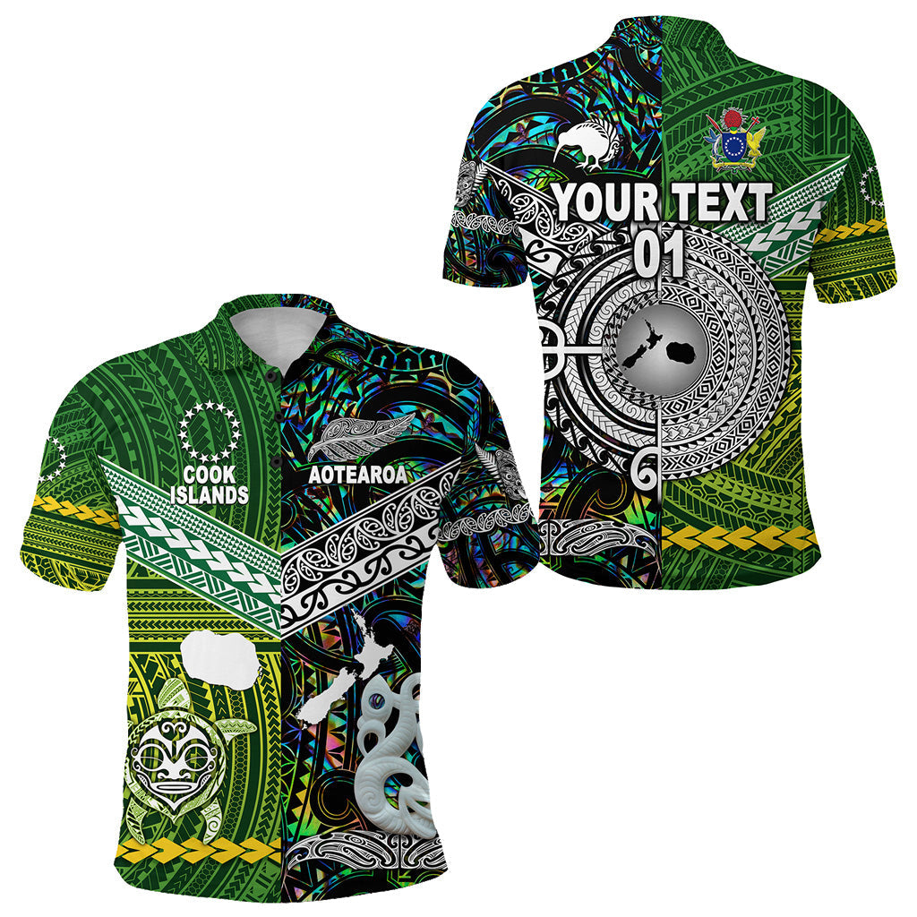 Custom Personalised New Zealand Maori Aotearoa Polo Shirt Cook Islands Together - Paua Shell, Custom Text And Number
