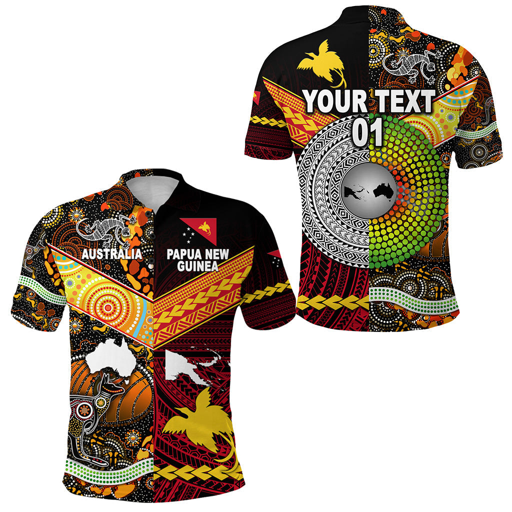 Custom Personalised Papua New Guinea And Australia Aboriginal Polo Shirt Together, Custom Text And Number