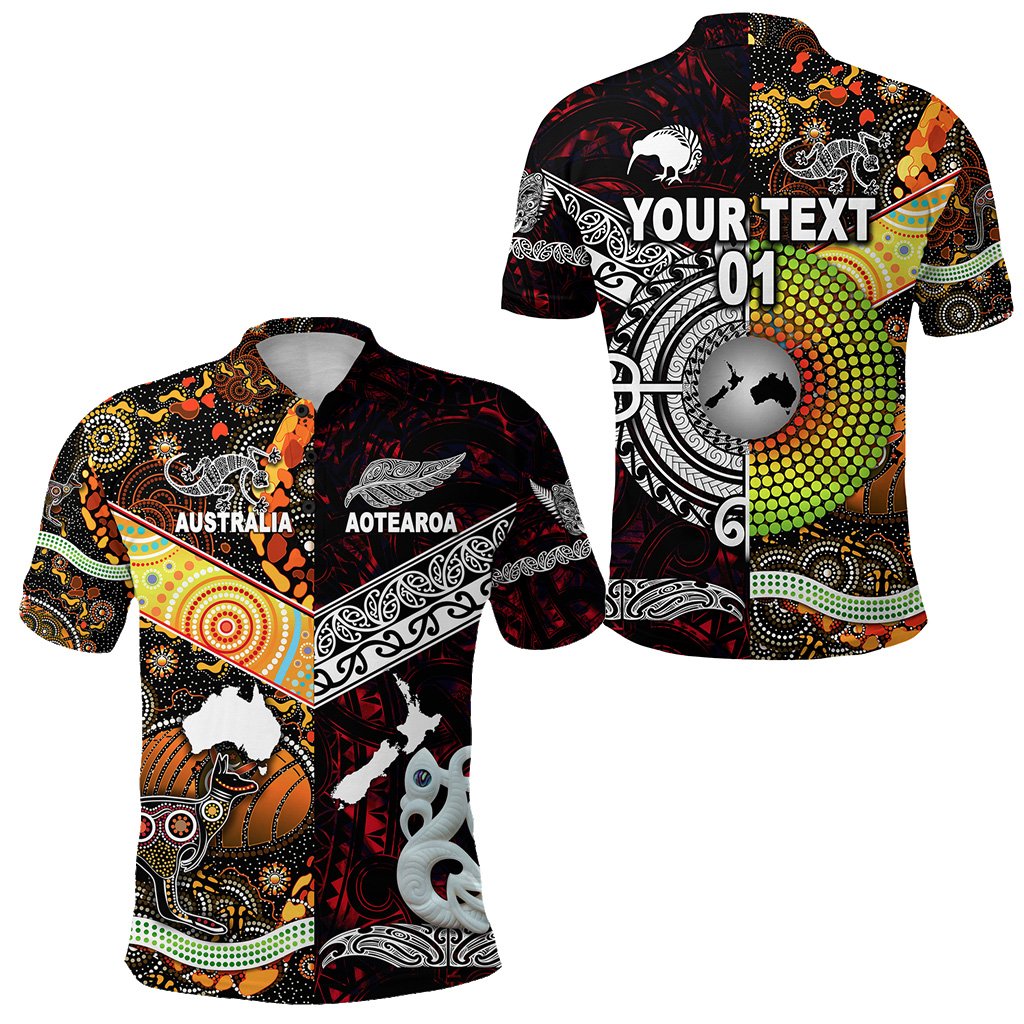 Custom Personalised New Zealand Maori Aotearoa And Australia Aboriginal Polo Shirt Together - Red, Custom Text And Number