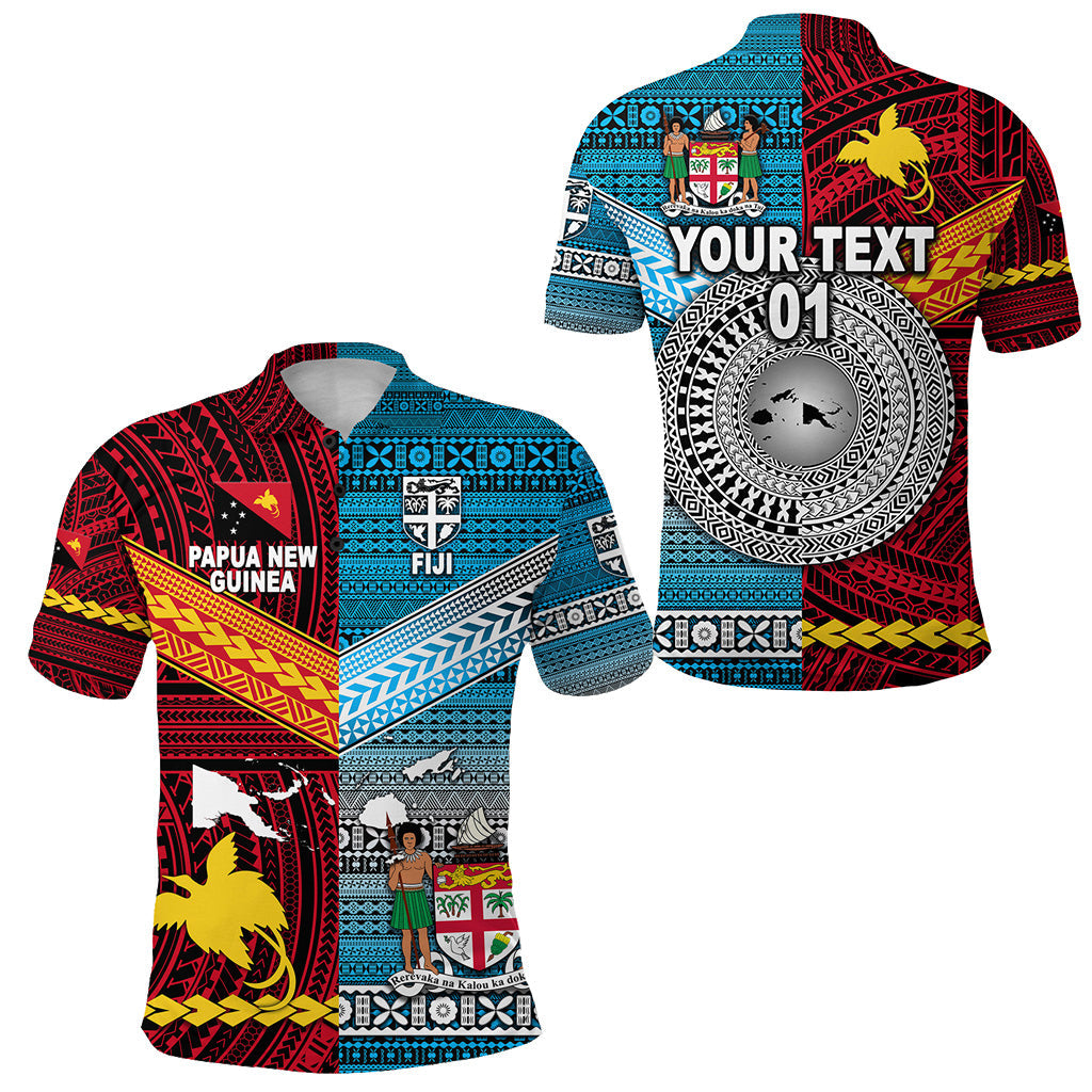 Custom Personalised Papua New Guinea Polynesian And Fiji Tapa Together Polo Shirt - Bright Color, Custom Text And Number