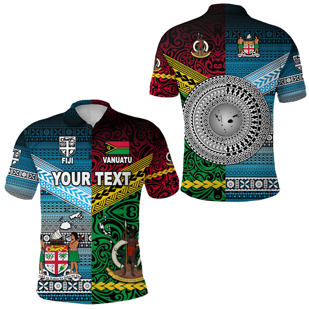 Custom Personalised Vanuatu And Fiji Polo Shirt Together - Blue