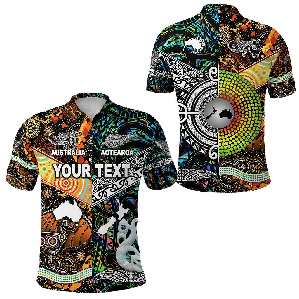 Custom Personalised New Zealand Maori Aotearoa And Australia Aboriginal Polo Shirt Together - Paua Shell