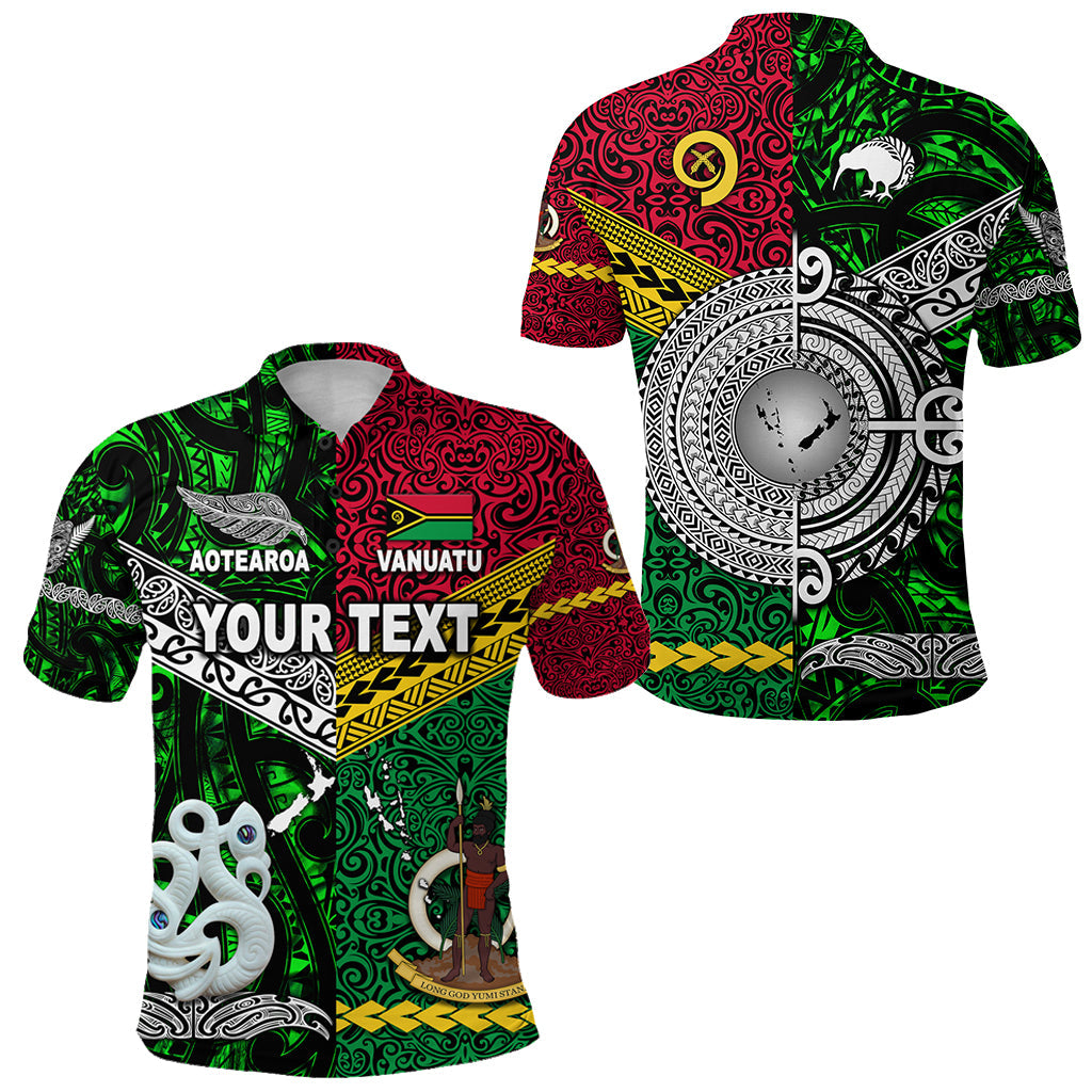 Custom Personalised Vanuatu And New Zealand Polo Shirt Together - Green