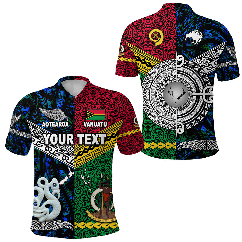 Custom Personalised Vanuatu And New Zealand Polo Shirt Together - Blue