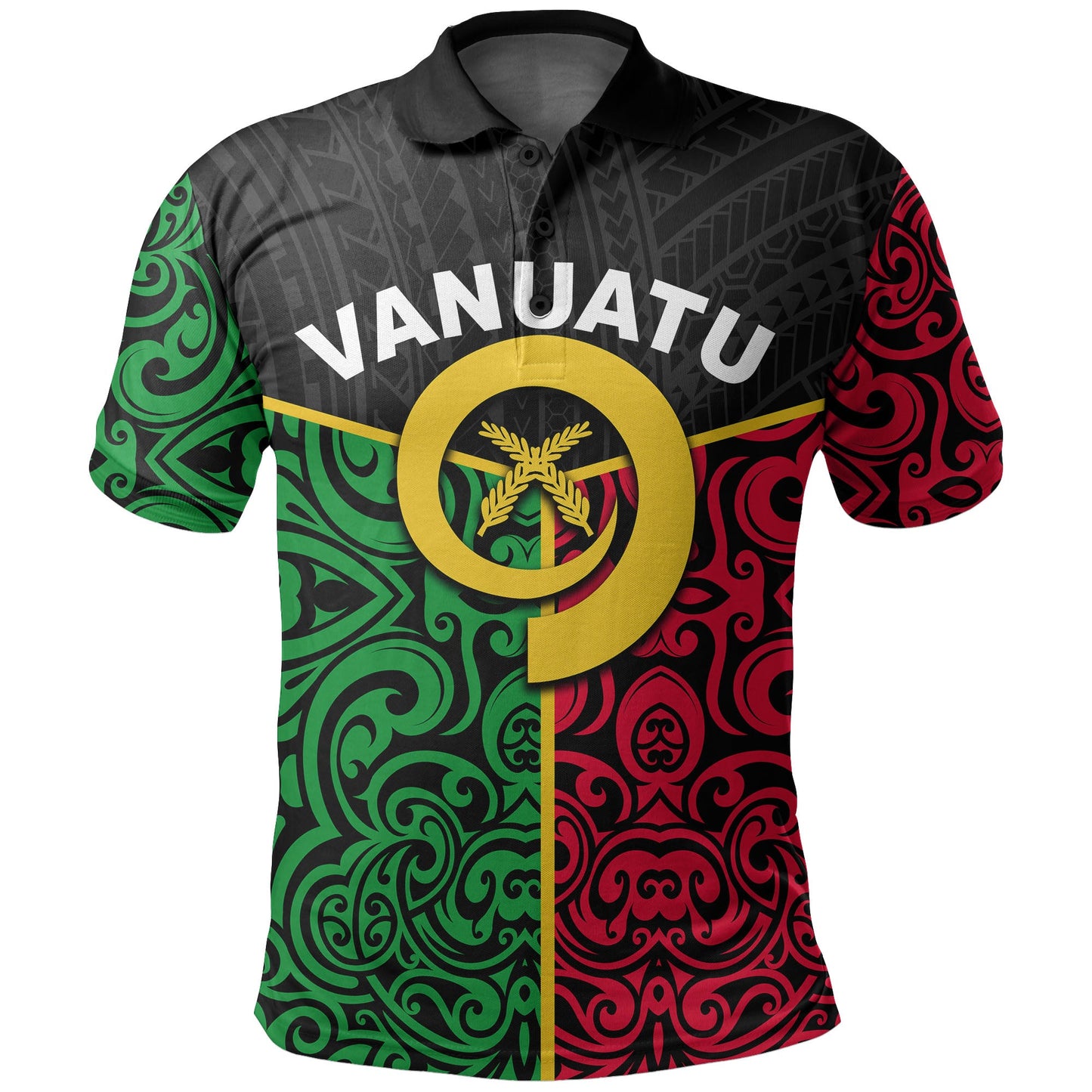 Vanuatu Polo Shirt Polynesian Patterns Mix Flag