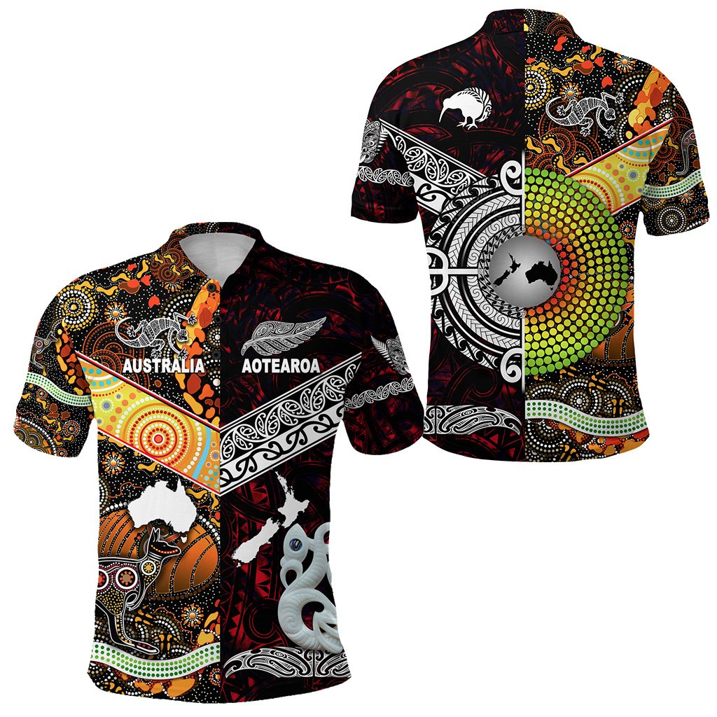 New Zealand Maori Aotearoa And Australia Aboriginal Polo Shirt Together - Red