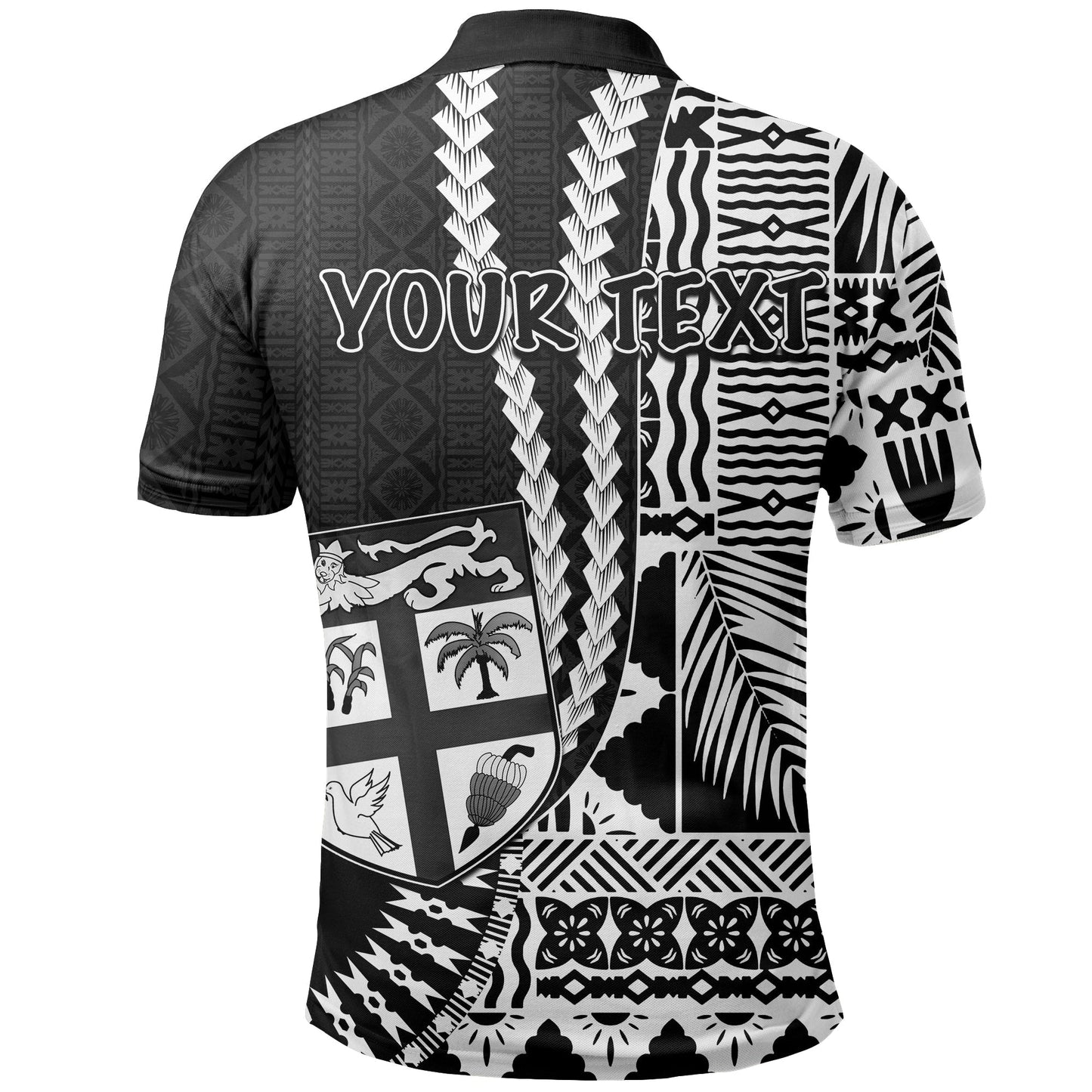 Custom Personalised Fiji Polo Shirt Masi Tapa Patterns Black Style