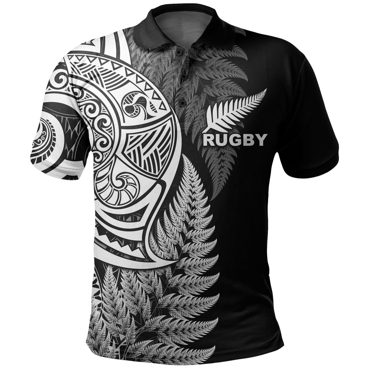 Maori Rugby Polo Shirt Tattoo Mix Fern Leaf