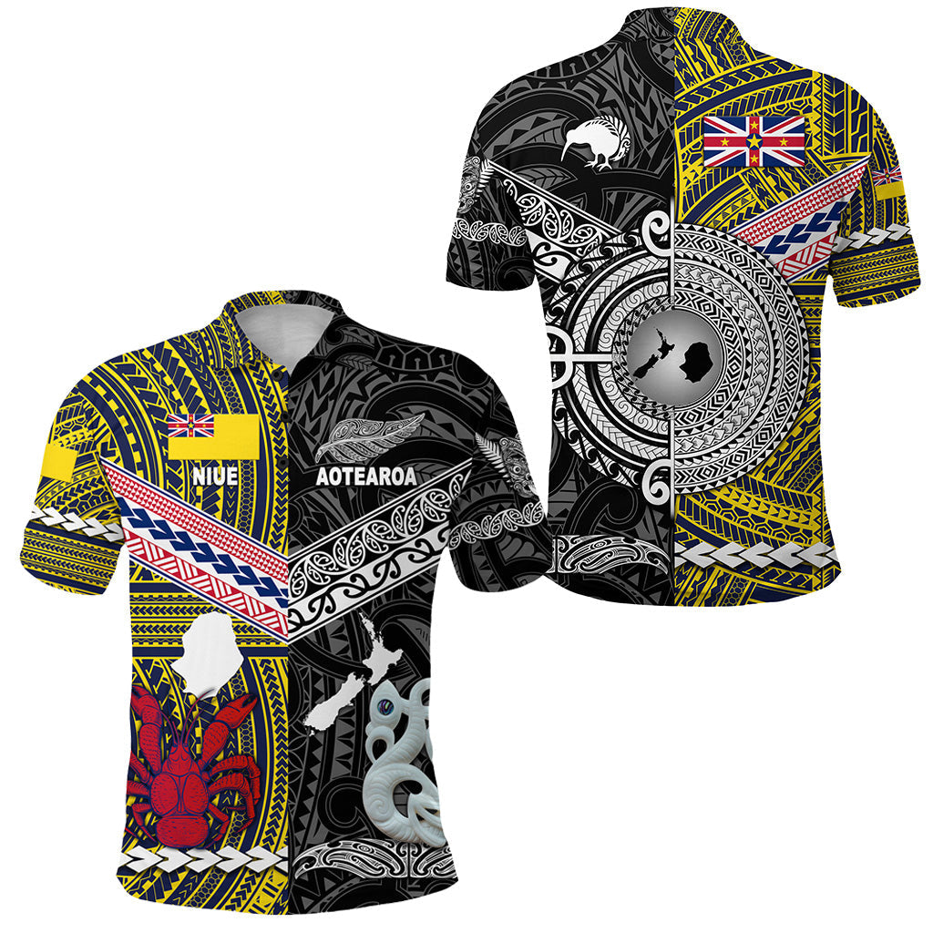 New Zealand Maori Aotearoa And Niue Together Polo Shirt - Black