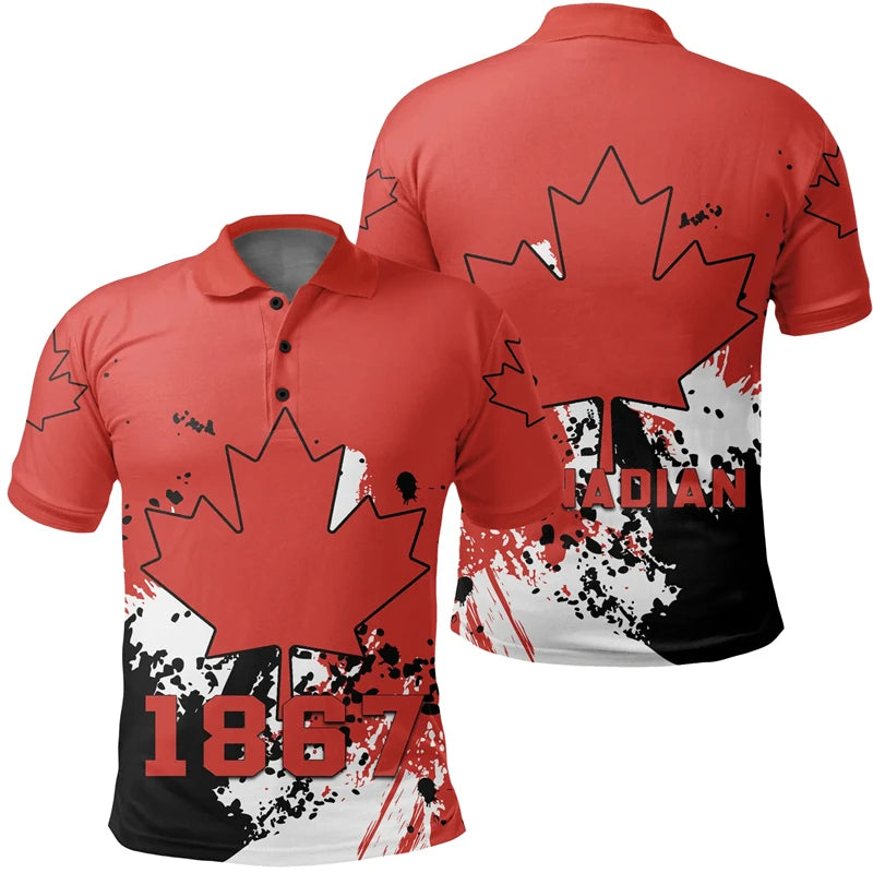 Canada Flag Polo Shirt Canada 1867 Red Maple Leaf Printed Shirt
