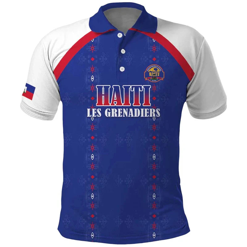 Haiti Flag Football Polo Shirt 2026 Blue Unisex Short Sleeve Shirt